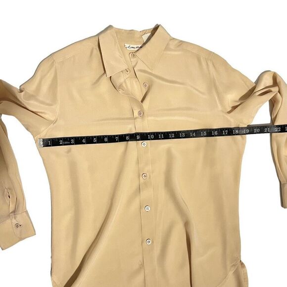 Lillie Rubin Women's Yellow Silk Long-Sleeve Button-Down Blouse Size 12 - Picture 10 of 13